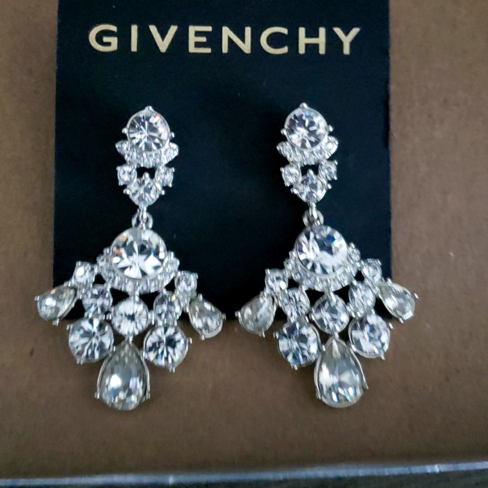 Givenchy Silver Tone Crystal Drop Earrings